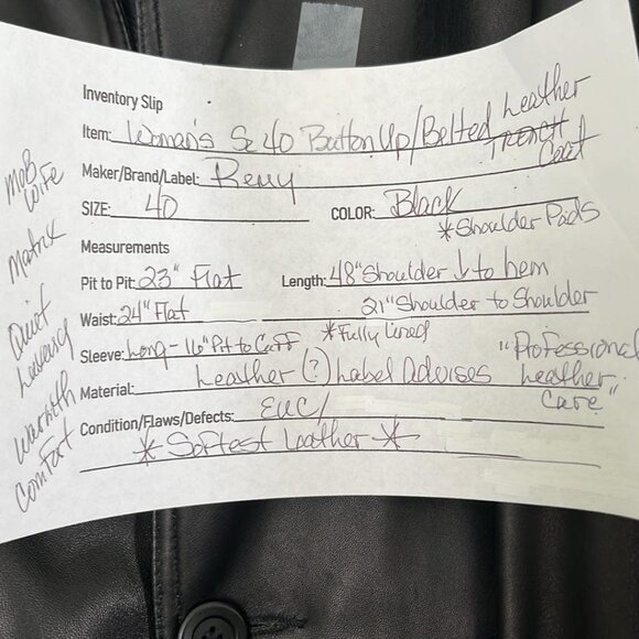 Vintage Remy Women's Sz 40 Full Length Leather Belted Trench Coat Luxury Supple - Picture 2 of 13